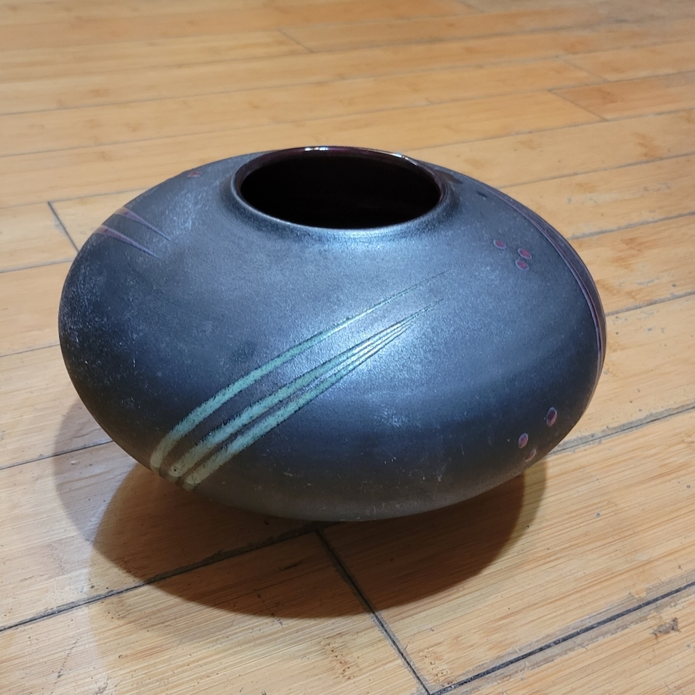 1990s Studio Art Pottery Postmodern Abstract Raku Ceramic Vase Michael Cho